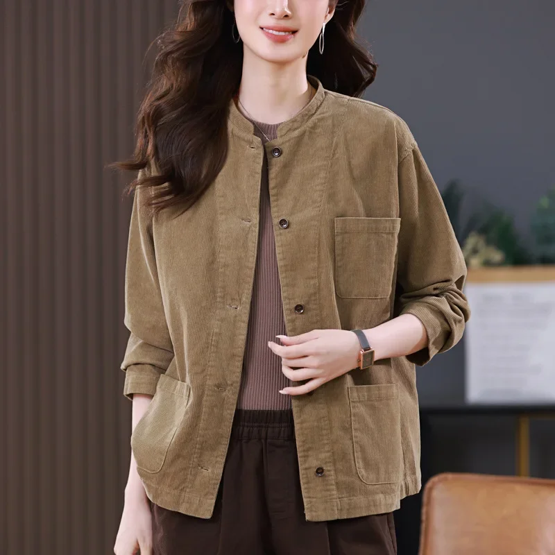 Вельветовая куртка женская укороченная весна-осень 2023 новый свободный крой