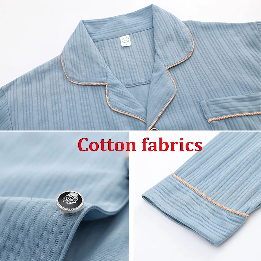 Spring Autumn Cotton Pajama Sets Fashion Striped Pajamas for Men Sleep Casual Sleepwear PJ Set Comfort Man Pijama pijama hombre