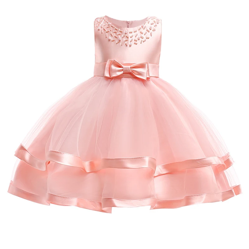 

2022 Bow Beading Kids Wedding Dresses For Girls Formal Evening Party Bridesmaid Children's Clothing Princess Dress Prom Costume