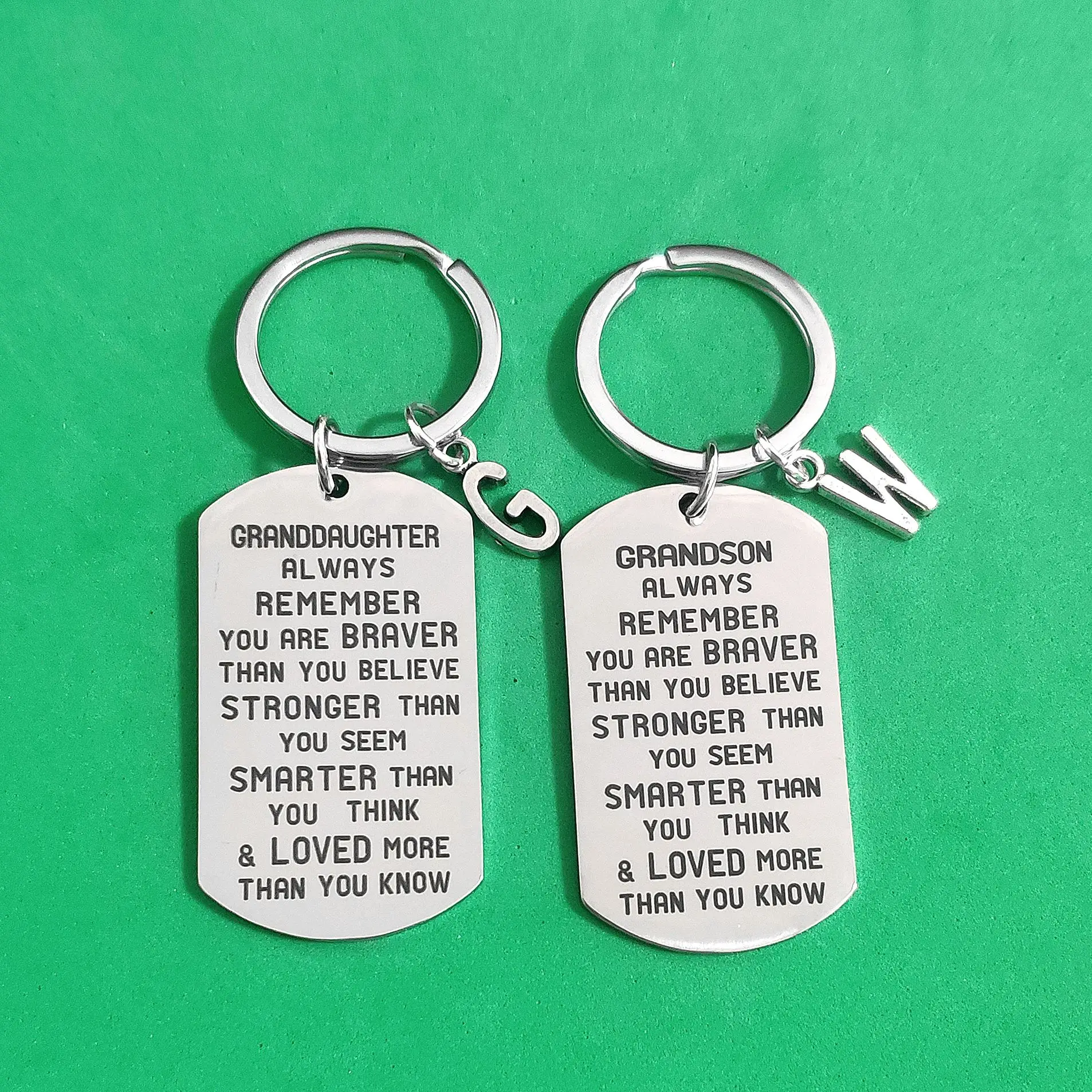 

To Granddaughter Grandson Carabiner for Keys Gift Creative Keyring Birthday 26 Letters A-Z Military Tags Stainless Steel Holder