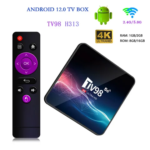ТВ-приставка TV98, Android 12,1, Allwinner H313, четырехъядерный процессор, 1 ГБ/8 ГБ, 2 ГБ/16 ГБ, 2,4 ГБ, Двойной Wi-Fi, H.265, UHD, AV1, 4K, смарт-медиаплеер, ТВ-приставка