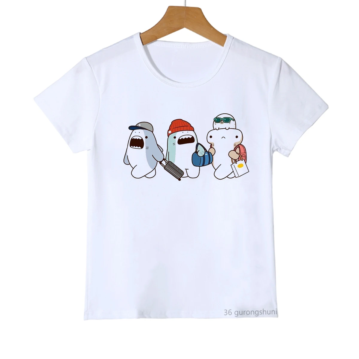 

Новое поступление, Детская футболка с японским аниме рисунком милой акулы, мультяшный принт, футболка для девочек, модная одежда в стиле Харадзюку для мальчиков и девочек, унисекс