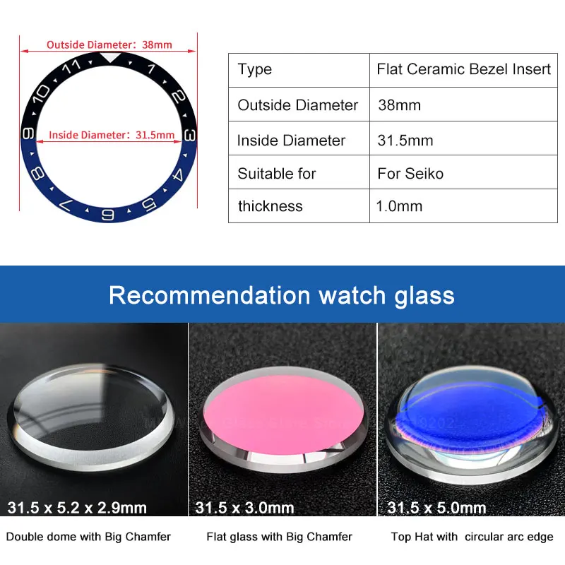 Flat ceramic bezel insert 38*31.5mm  Double color No Luminous For Seiko SKX007 SKX009 watch parts