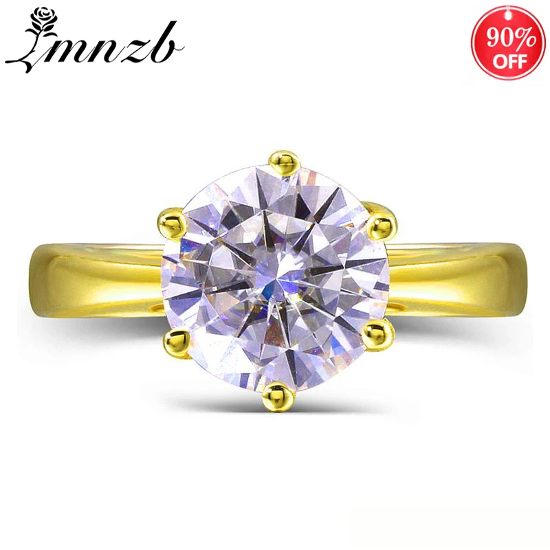 

LMNZB Have 18KRGP LOGO Fashion Yellow Gold Color Ring Luxury Solitaire 8mm 2.0ct Zirconia Diamond Wedding Band For Women LZR169