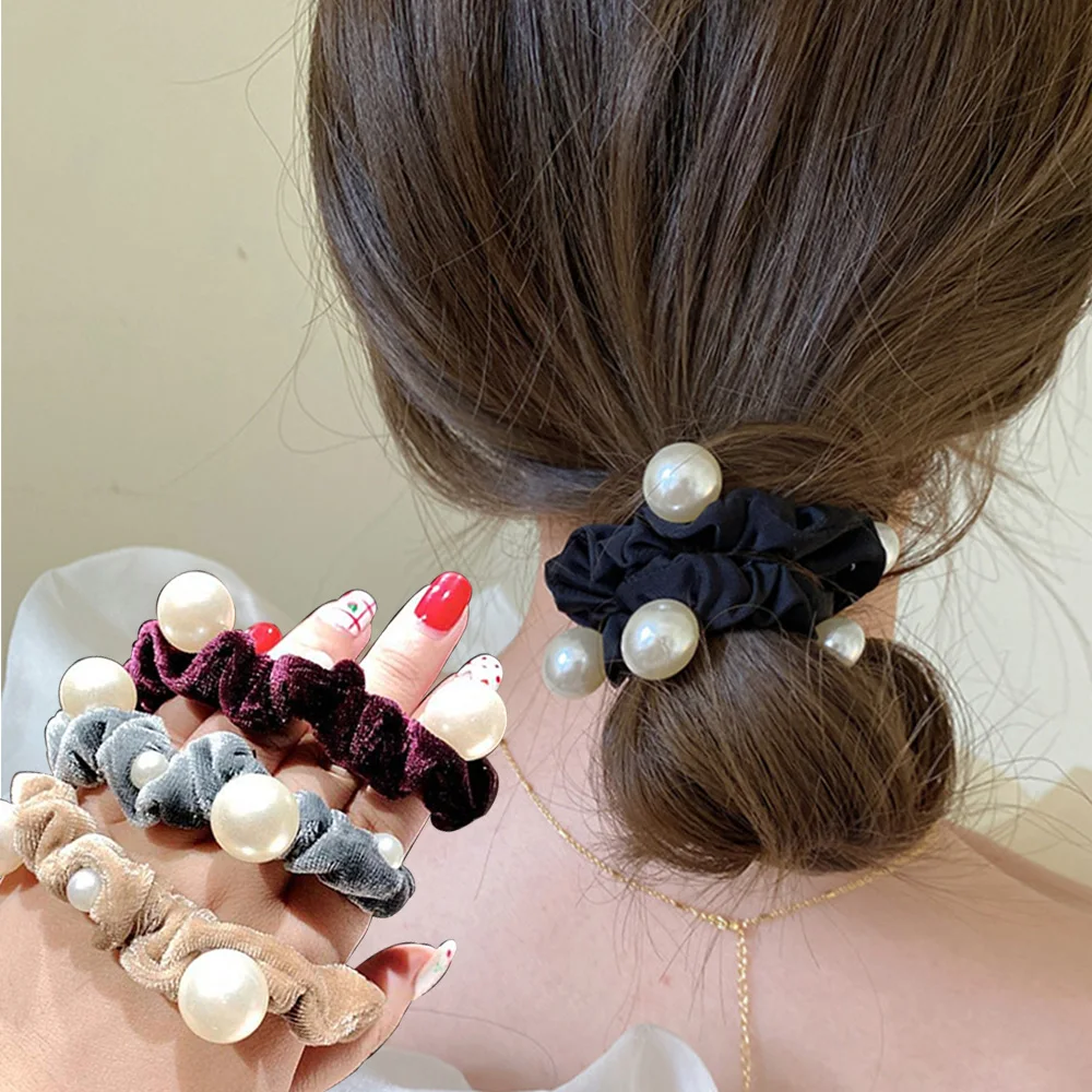 

Простая жемчужная плиссированная резинка для волос, элегантная фланелевая повязка для волос для женщин и девушек, держатель для конского хвоста, инструменты для укладки, аксессуары для волос, головной убор