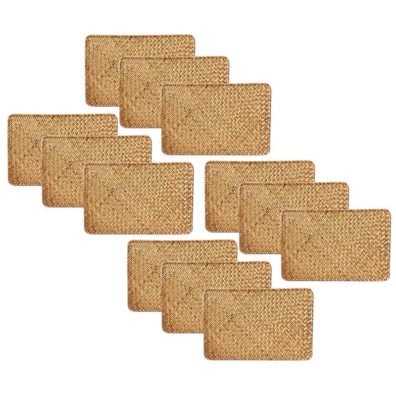 

Pack Of 12, Natural Seagrass Place Mat, 17.7Inch X 12Inch, Hand-Woven Rectangular Rattan Placemats