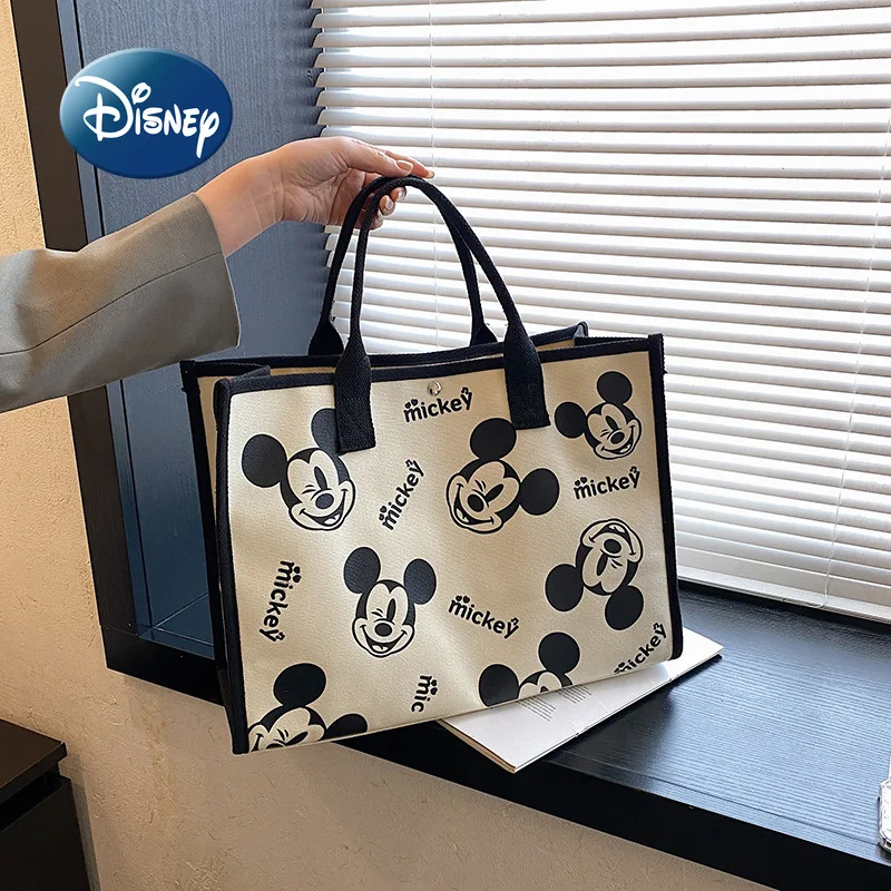 

Новая Холщовая Сумка Disney с Микки Маусом, Милая женская сумка на плечо с мультяшным рисунком, вместительная портативная дорожная сумка для х...