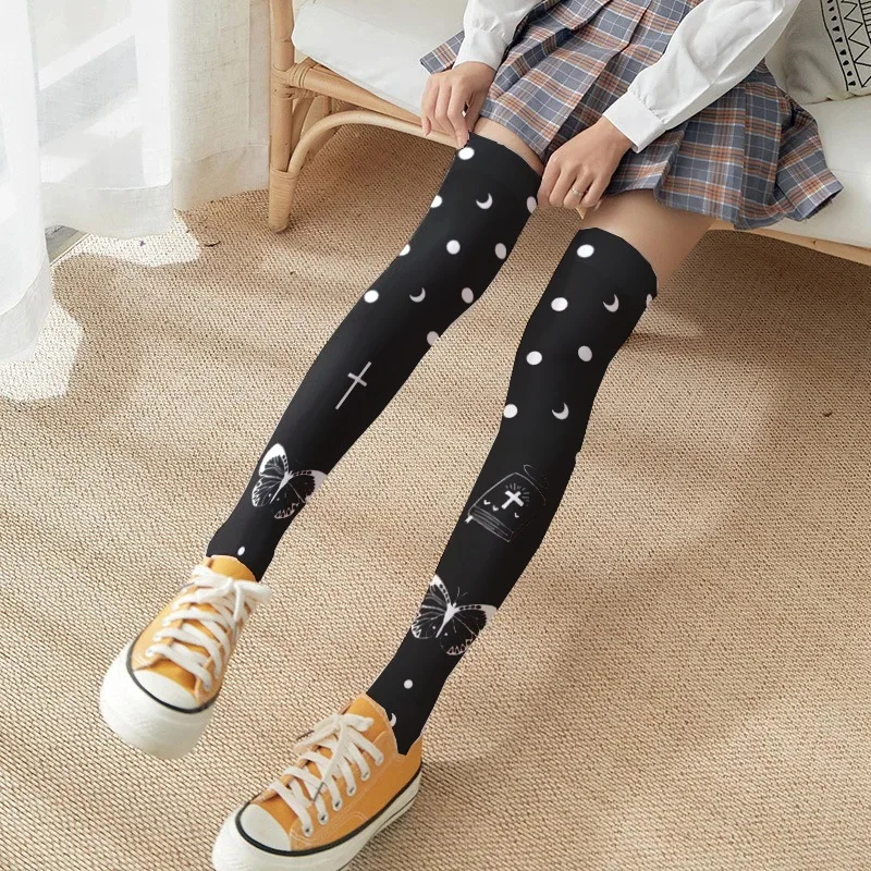 

Ladies socks cute black print lolita stockings cute lolita print bottoming socks