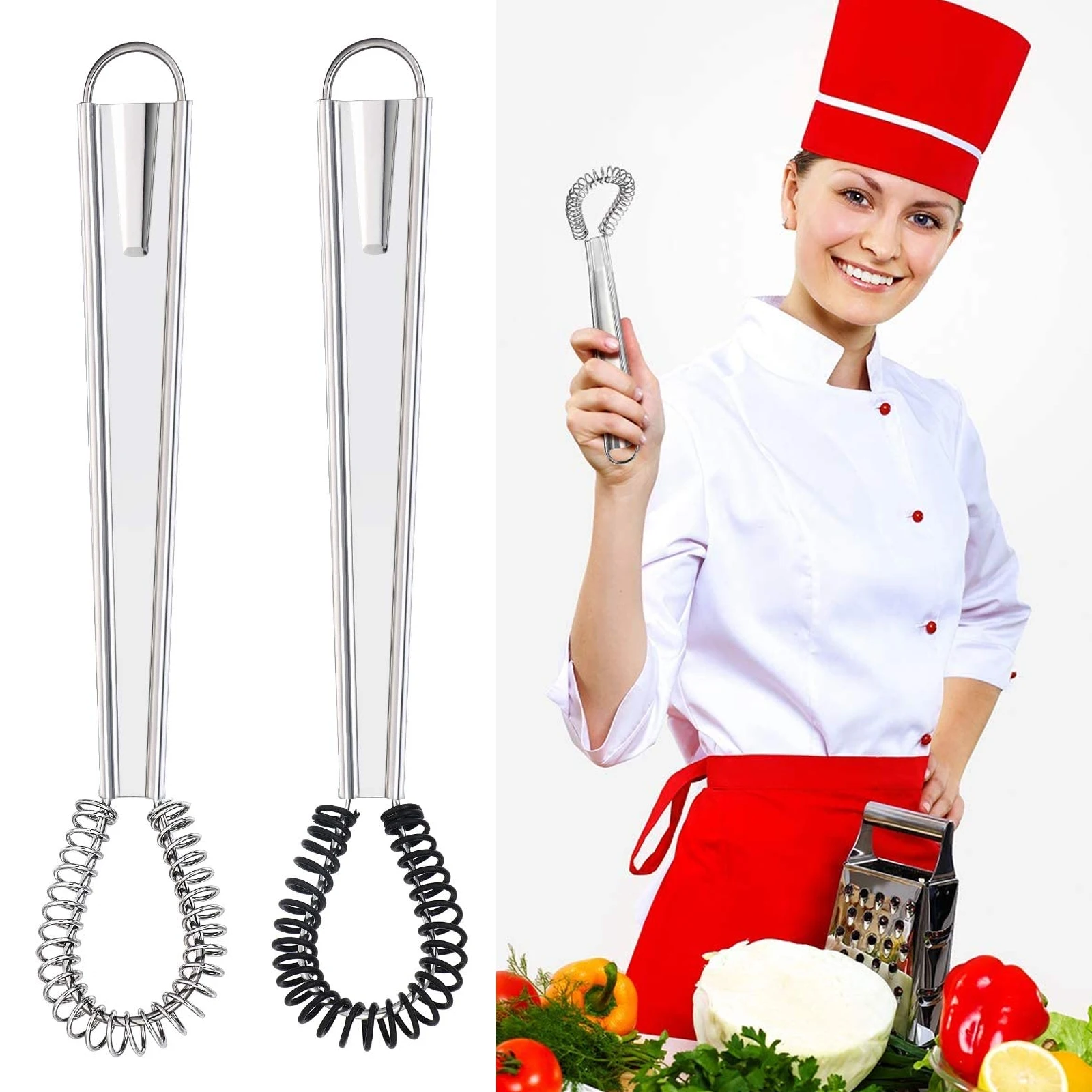 

Egg Beater Stainless Steel Mini Spring Coil Whisk Silicone Whisk Hand Held Sauce Stirrer Blender Frother Foamer Coffee Mixer