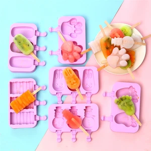 Silicone Ice Cream Mold Popsicle Molds with Lid and 50 Sticks DIY Homemade Ice Lolly Mold Cartoon Chocolate Pudding Kitchen Tool