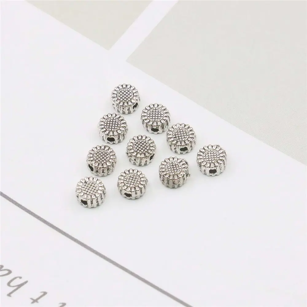 

5PCS Alloy Sunflower Spacers Hardware Fittings Accessory Silver-plate DIY Loose Beads Necklace Bracelet Women Hand Made Jewelry