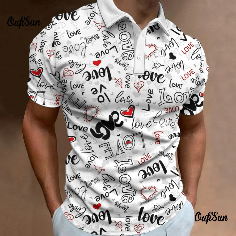 Модные мужские поло-поло в стиле хип-хоп с узором Love Heart футболки больших размеров
