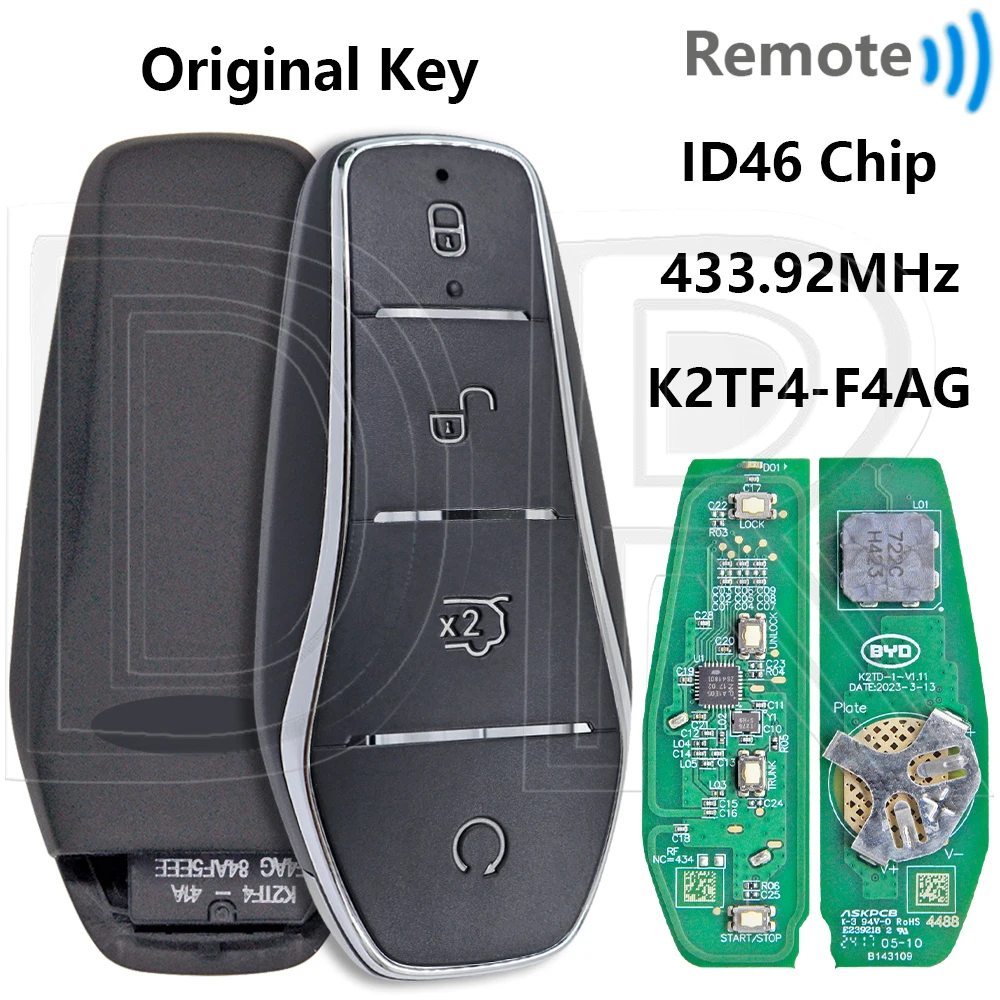 

Отличный K2TF4-41A-F4AG Origina 433,92 МГц ID46 чип бесконтактный автомобильный ключ дистанционного управления для BYD Tang L DM EV Sea Lion EV 2025