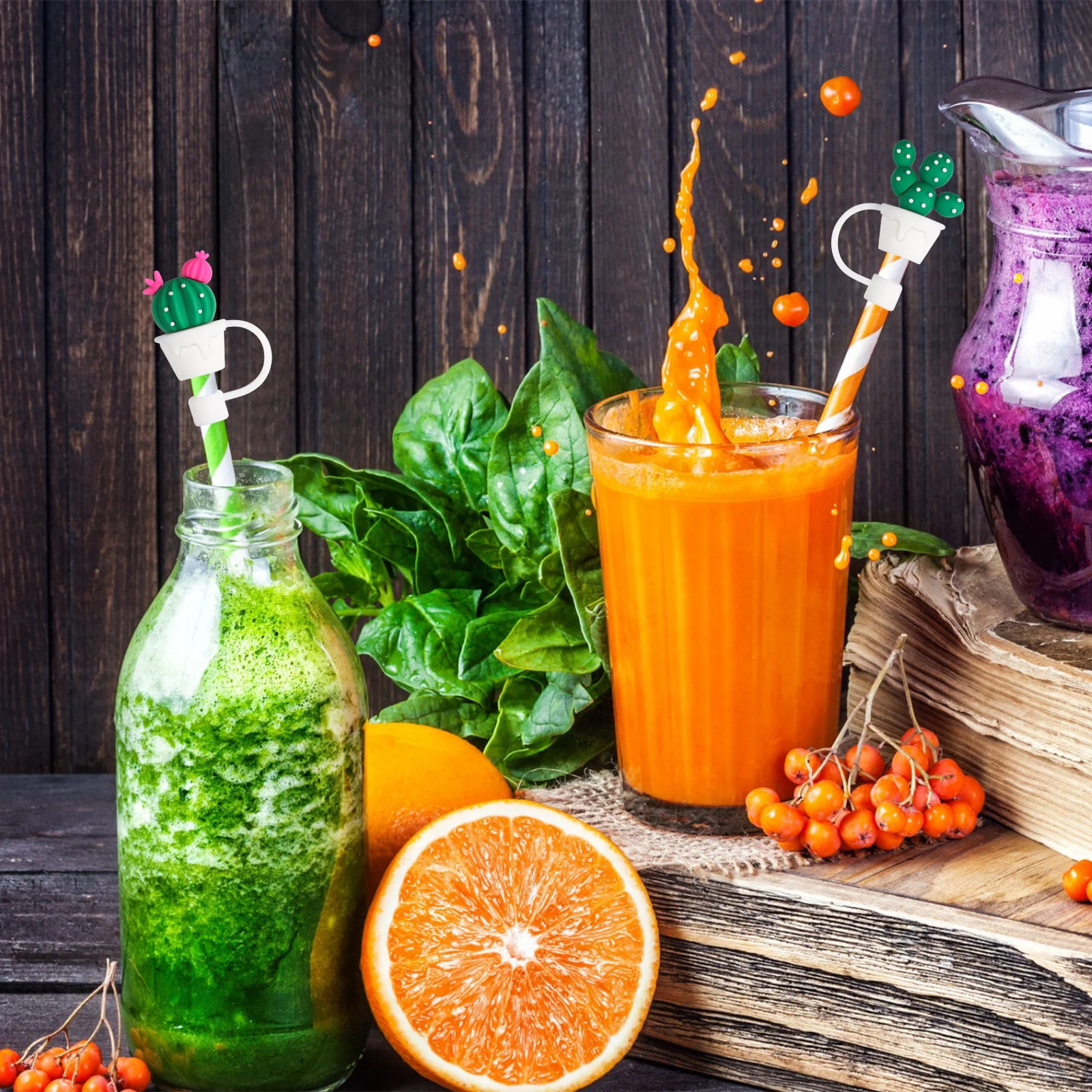 4 шт. соломенные чехлы для бутылок пробки кактуса стакан соломинки милые