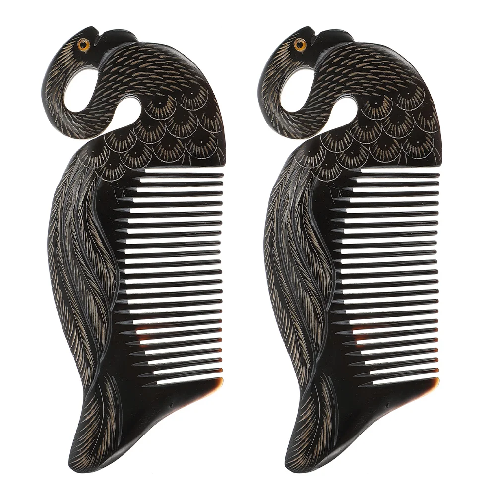 

2 Pcs Beard Comb Massagers Hair Care Comb Hair Comb Combs Women Black Swan Horn Comb Modeling Wet Detangling Brush