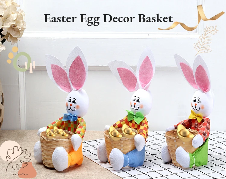 

New Easter Rabbit Basket for Egg Hunting Activity Kindergarten Color Bamboo Basket Animal Small Bucket Easter Children DIY Gifts