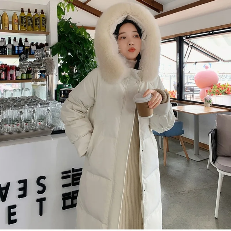 New Winter Coat Women Korean Thickened Cotton Jacket Women Artifical Fur Hat Long Loose Bread Coat Elegant Fashion Parkas