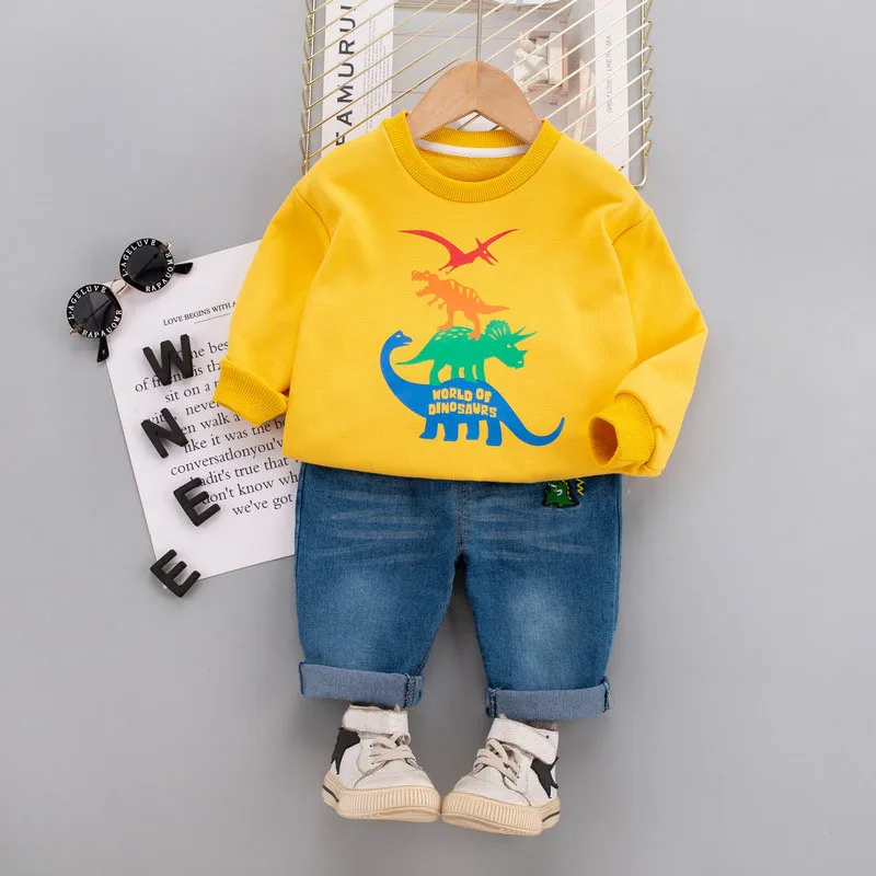 

1-5T Toddler Kid Boys Clothes set Dinosaur Sweatshirt Top Jeans set Autumn Winter Two Piece set Infant Cute Outfits set