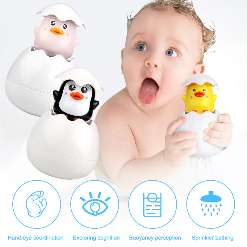 Baby Bath Toys Cute Duck Penguin Egg Water Spray Sprinkler Bathroom Sprinkling Shower Swimming Water  toddler Toys For Kids Gift