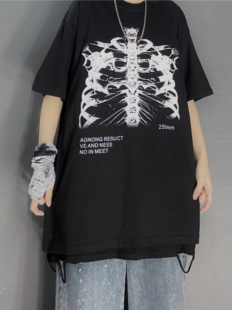 

Funny Oversized T-shirt Female Dark Skull Bones Heart and Lung Print Short Sleeve Streetwear Harajuku Summer Top Woman Clothes