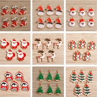 10pcs enamel charms christmas charms for jewelry making animal deer santa claus tree bell charms pendants for diy necklaces gift