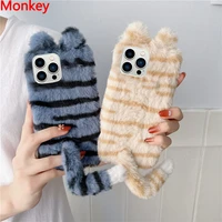 3d fluffy cat ears phone case plush for oppo realme 9 8 7 6 5 pro 9i 8i c35 c31 c30 c21 c15 c12 c11 c3 shockproof soft cover tpu
