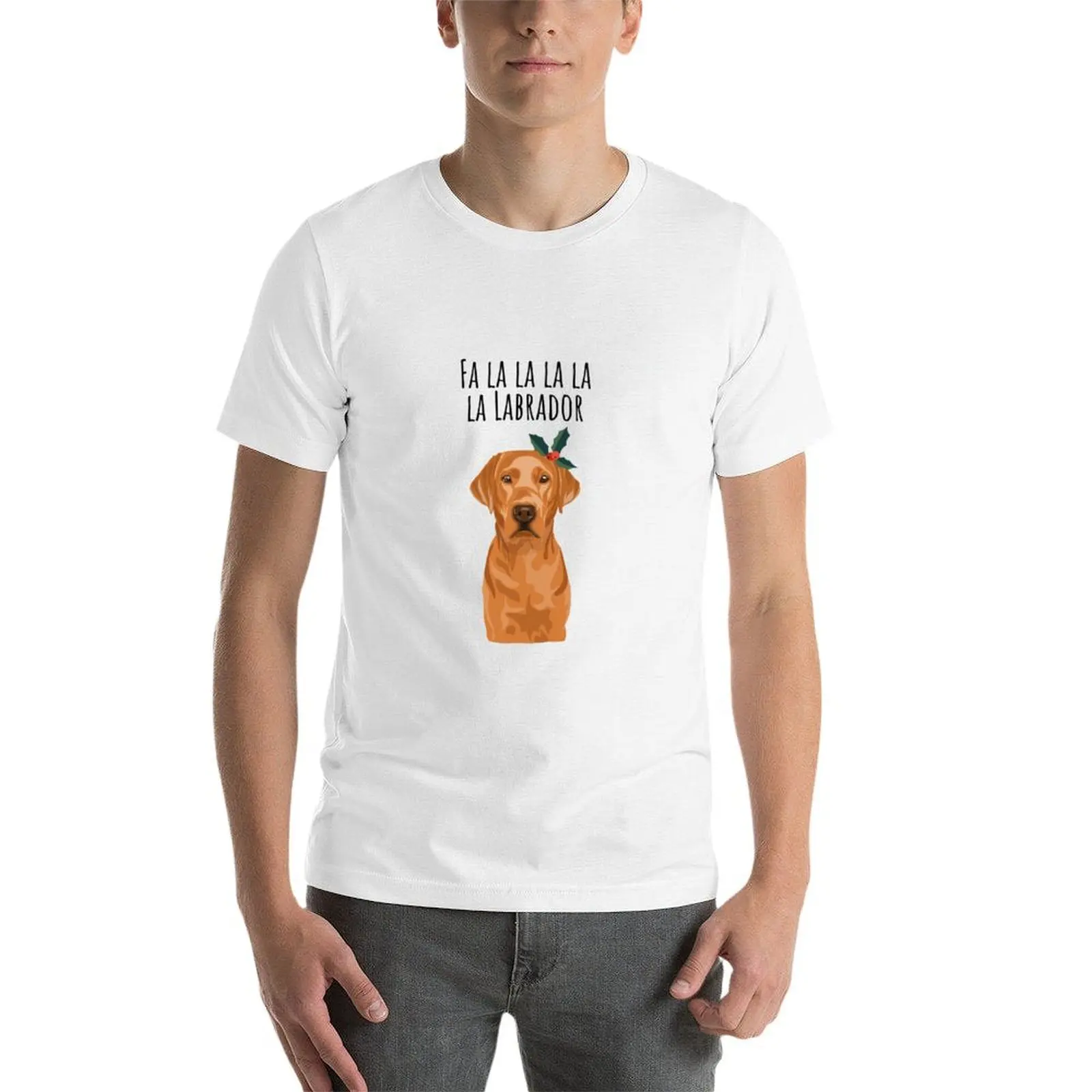 Фото Футболка с принтом Fa la la la Labrador - Fox Red Christmas Labrador with Holly, футболка с принтом в стиле уличного искусства №3