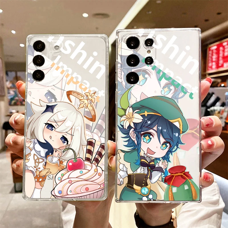 

Genshin Impact Venti Paimon Phone Case For Samsung S23 S22 S21 S20 FE Ultra Pro Lite S10 5G S10E M52 Plus Transparent Cover