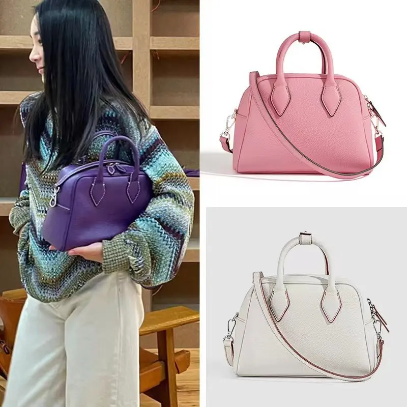 Fashion atmosphere women's bag niche handmade lychee grain head layer cowhide shoulder handbag crossbody Boston women's bag