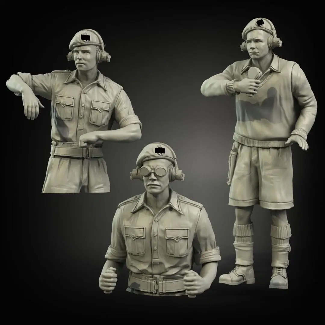 Gk  British Rac Early Tank Crew N.africa Gk (3 Figures)  Unpainted Unassembled  Diy Toys