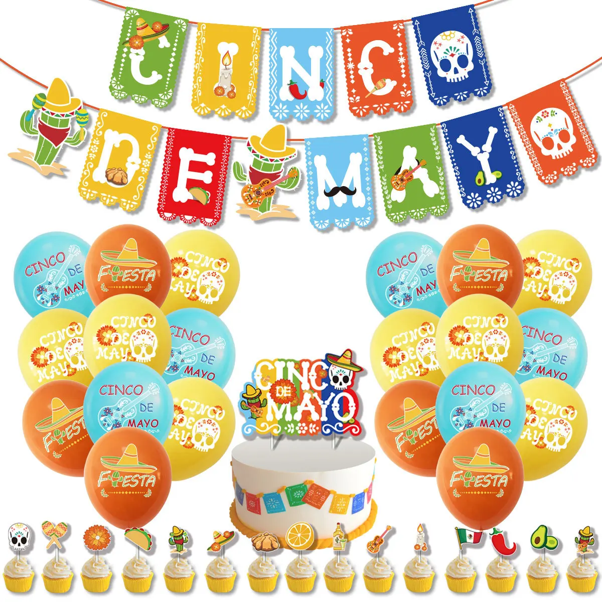 

The Day of The Dead Commemorate Party Supplies Kids Party Banner Balloons Cake Topper Happy Birthday Decoration Set Figure Toys