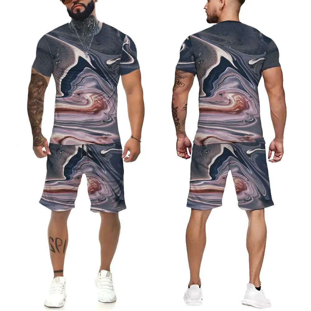 

Костюм мужской летний из 2 предметов, футболка и шорты с 3D-принтом и коротким рукавом