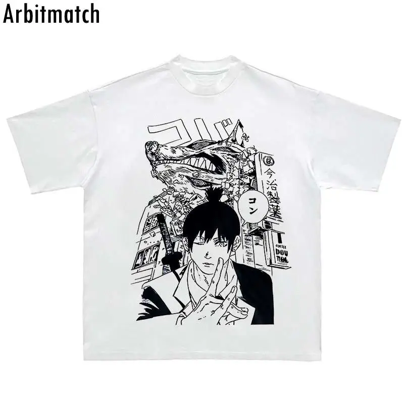 

Футболка с коротким рукавом, круглым вырезом и принтом в стиле японского аниме