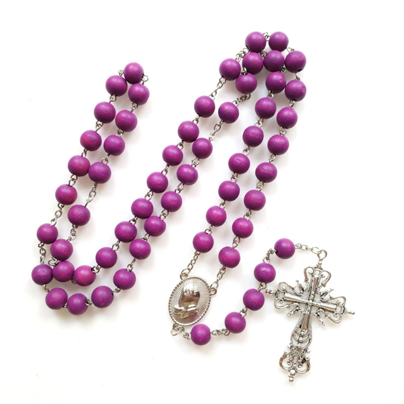 

Purple Religion Cross Rosary Necklace Hanging Pendant Gift Party Supplies