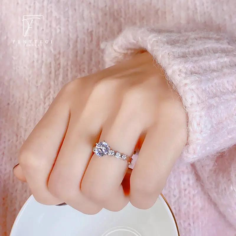 FENTTECI 925 Sterling Silver Real Moissanite Honeycomb Ring 1 Carat Fashion Elegant Female Christmas Party Gift Wedding Proposal
