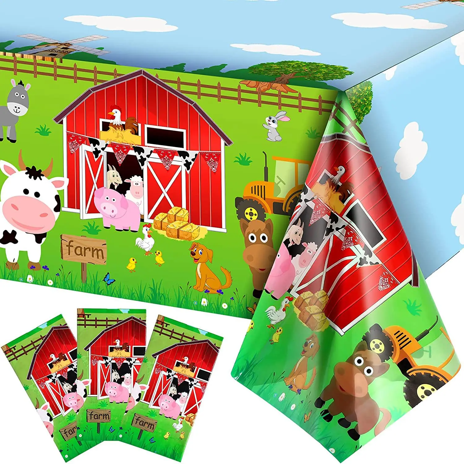 

1pc Kids Farm Animal Birthday Party Supplies Cow Pig Disposable Table Cover Chicken Duck Tablecloth