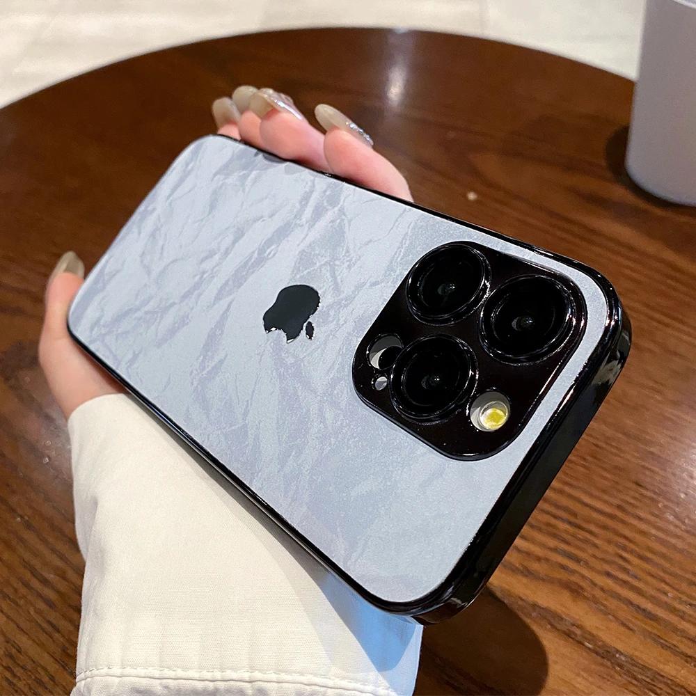 Кожаный чехол с матовой лазерной текстурой мрамора для iPhone 16 Pro Max 15 14 13 12 11 защита