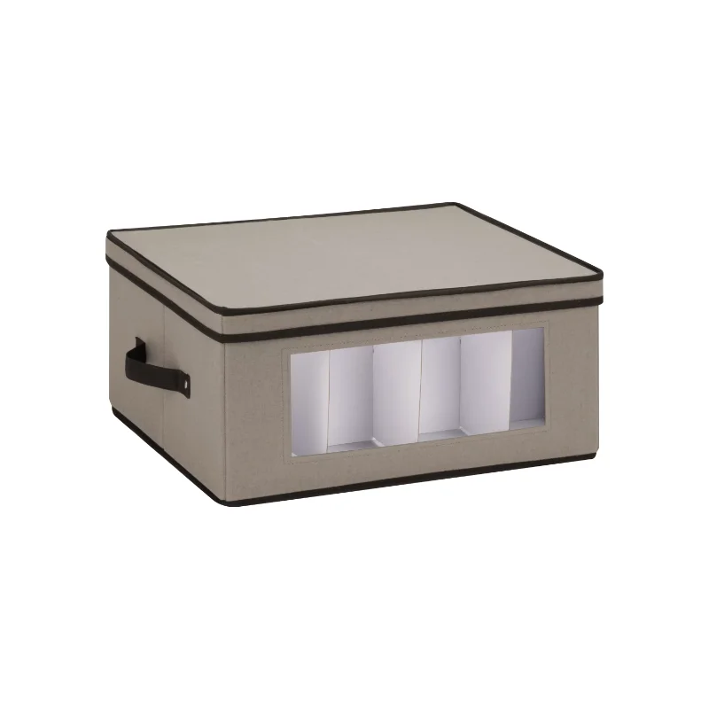 

Honey Can Do Large 18"x14" Canvas Stemware and More Storage Box with Lid, Gray storage box