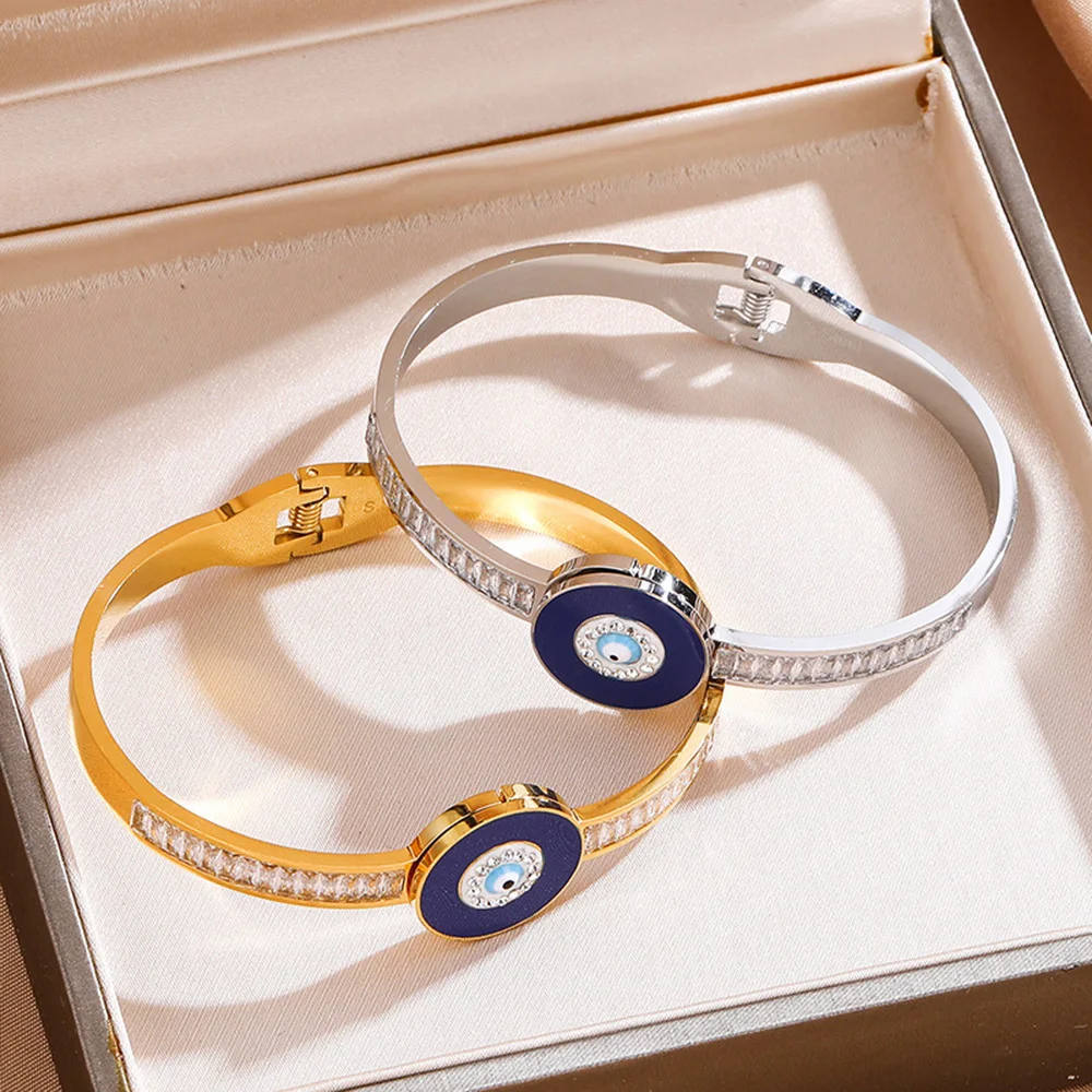 Женский браслет из нержавеющей стали с синими дисками и эмалью |