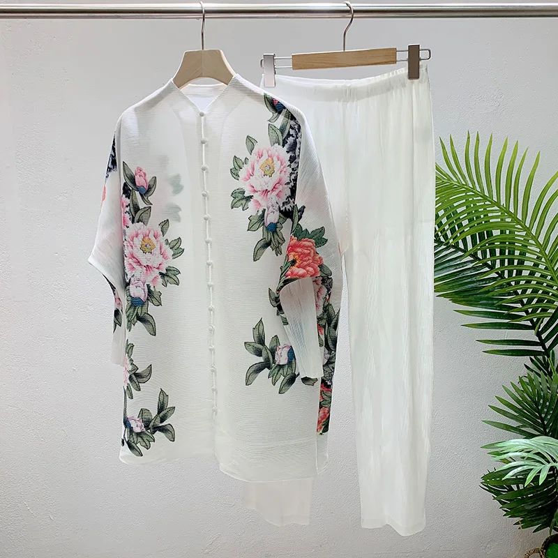 Женский плиссированный костюм миаке свободная однобортная рубашка с принтом в