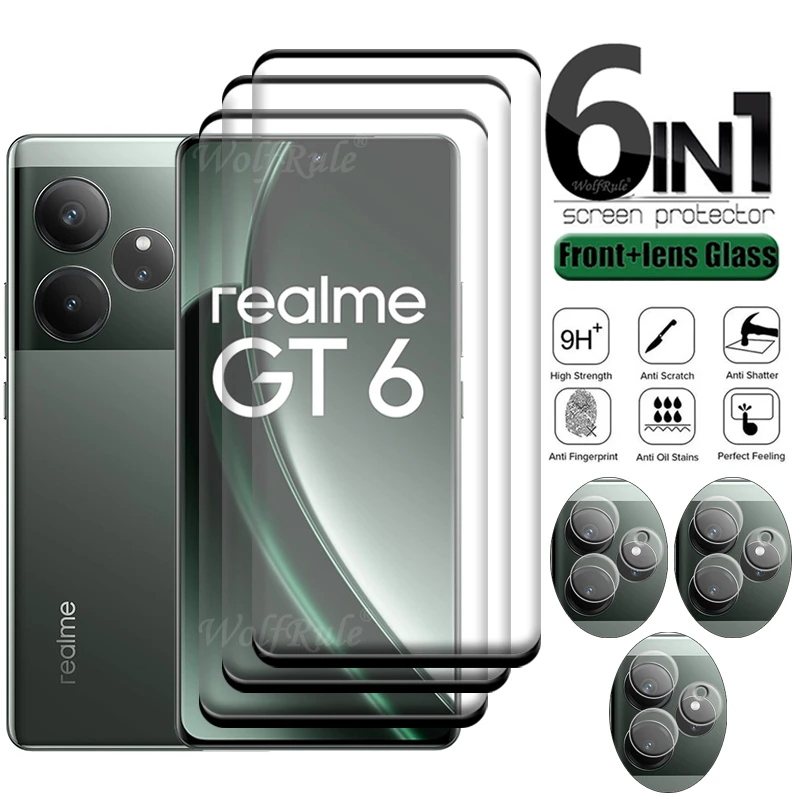 6 в 1 для Realme GT стекло OPPO T закаленное полное покрытие изогнутый 9H защита экрана