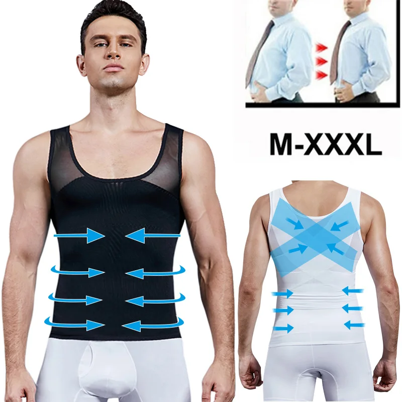 Mens Slimming Body Shaper Vest Shirt Abs Abdomen Compression Shirt to Hide Gynecomastia Moobs Workout Tank Tops Undershirts