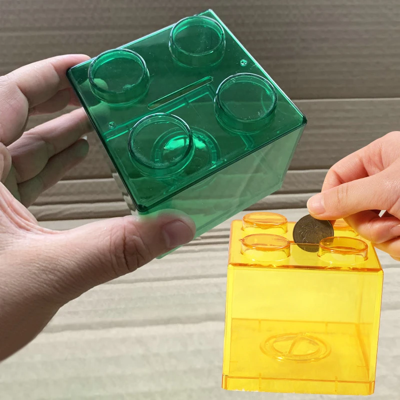 

Transparent Plastic Blocks Piggy Bank Coin Storage Case Kid Toy Gift Change Boxes Money Box Building Block Saving Box