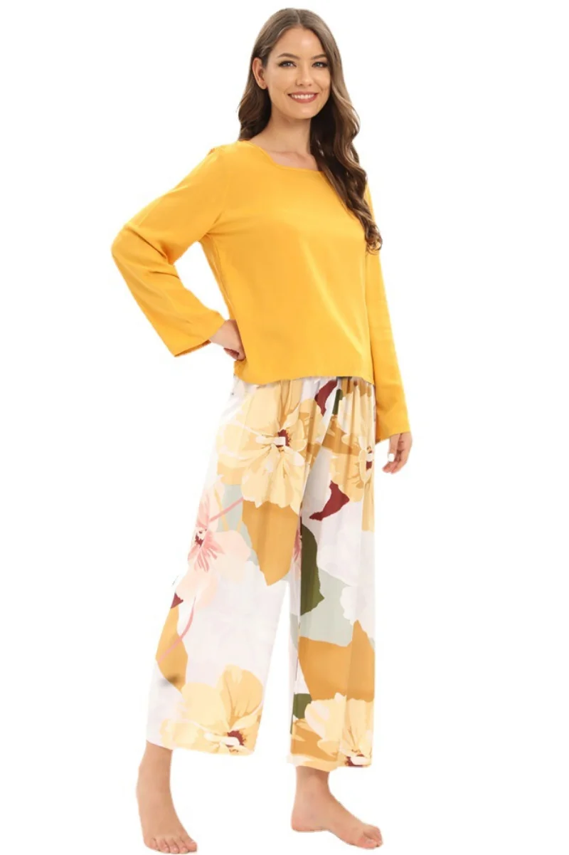 Spring / Summer Pijama New 100% Viscose Long-sleeved Trousers Ladies Pajamas Suit Sleepwear Women's Nightwear Pijama Mujer