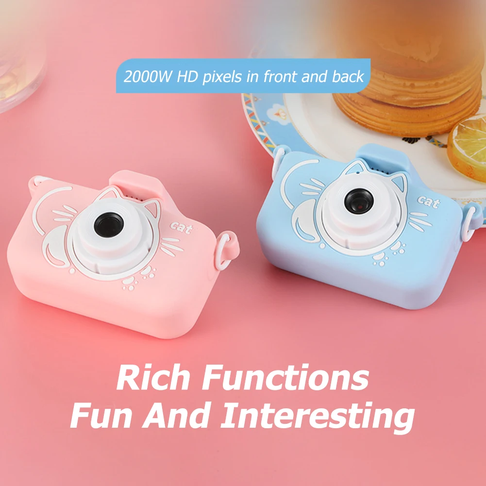 

2 Inch IPS Screen Kids Camera Educational Toys Cartoon Cat Mini Digital Camera Birthday Gift Photography Camera with Card Reader