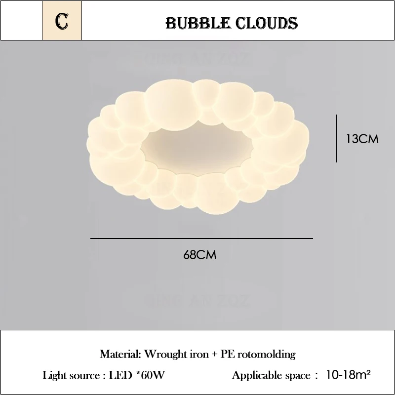 

Потолочный светильник White Bubble Cloud, белый, кованое железо+акрил, LED, 220В