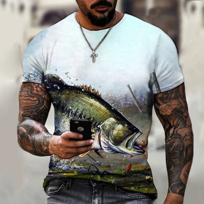 

Men's Summer Short sleeve Fish Print T-shirt Male Sports Running tshirt Fitness Gym t shirt Tee Tops Streetwear Clothes For Men