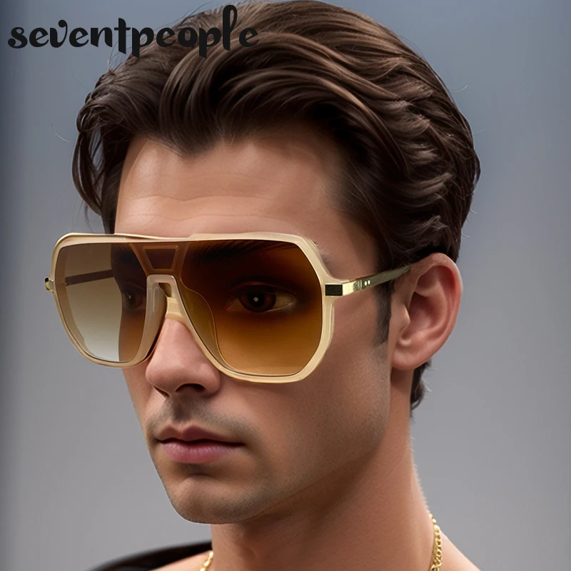 Квадратные цельные солнцезащитные очки для мужчин 2024 большие в металлической
