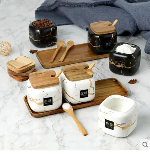 

Набор из 4 предметов, матовая мраморная керамическая банка для приправ в скандинавском стиле, масло и соляная банка, домашняя коробка для пр...