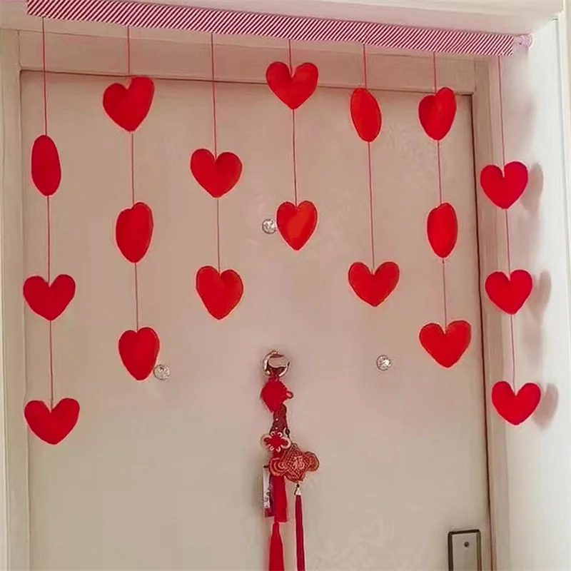 

7pcs/set Heart Shaped Hangings Curtain Door Window Valance Cute Romantic Tassel String Girls Room Decor Wedding Party Supplies